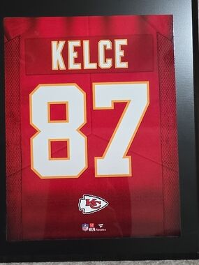 NFL Red Kelce 87 Jersey Wall Art with White and Gold Accents